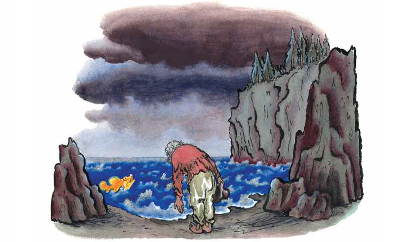 «Сказка о рыбаке и рыбке». Иллюстратор Владимир Конашевич. 